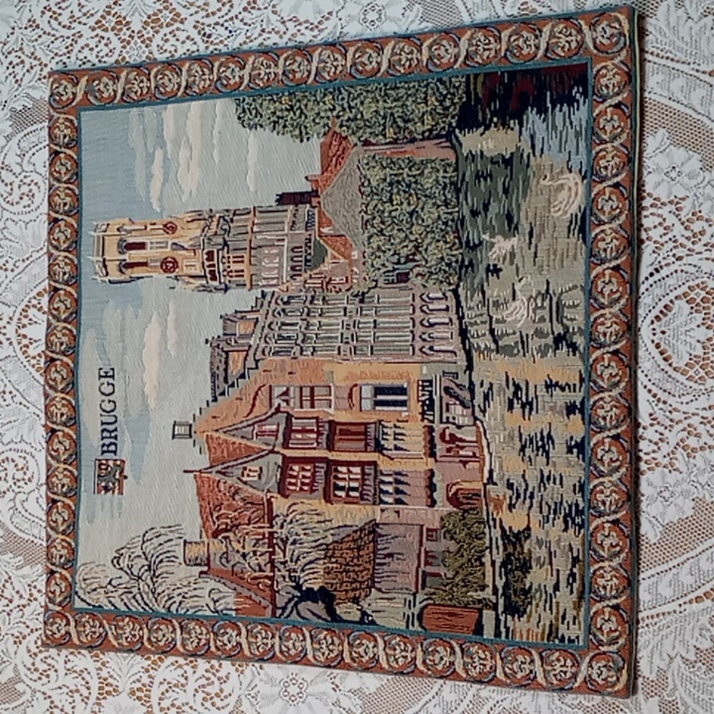 Vintage Metrax-Craye The Canals Of Brugge Jacquard Tapestry Pillow Cover